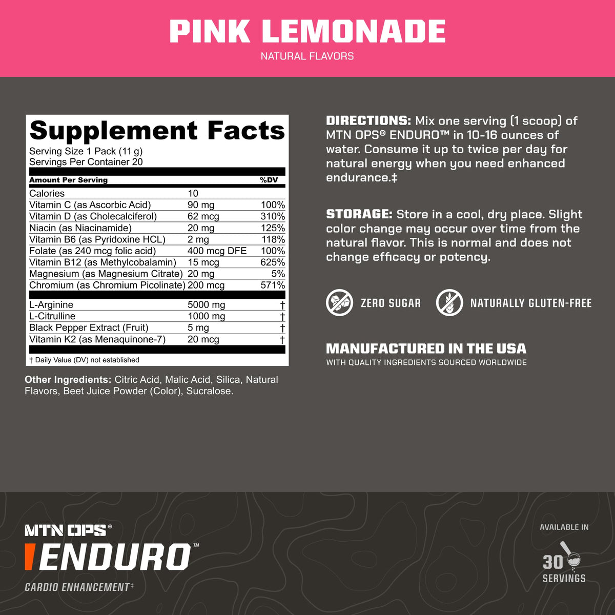 MTN OPS Enduro Stim-Free Pump Pre Workout, Pineapple