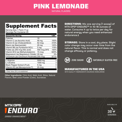 MTN OPS Enduro Stim-Free Pump Pre Workout, Pineapple