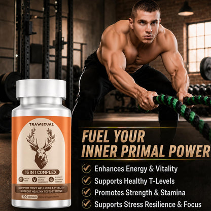 15-in-1 Reindeer Organ Supplement with Arctic Herb for Men, 100 Capsules | 500mg Reindeer Organ Complex with Rhodiola, Nettle, Tongkat Ali, Supports Energy, Stamina & Overall Wellness, 50 Day Supply