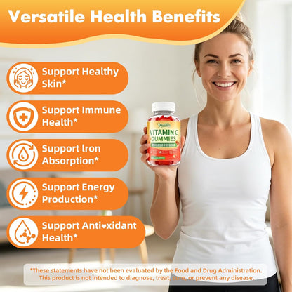 Vitamin C Gummies for Adults, Immune Support Supplement for Energy, 60 Ct | Antioxidant Protection, Non-GMO, Vegan, Sugar-Free, Strawberry Flavor
