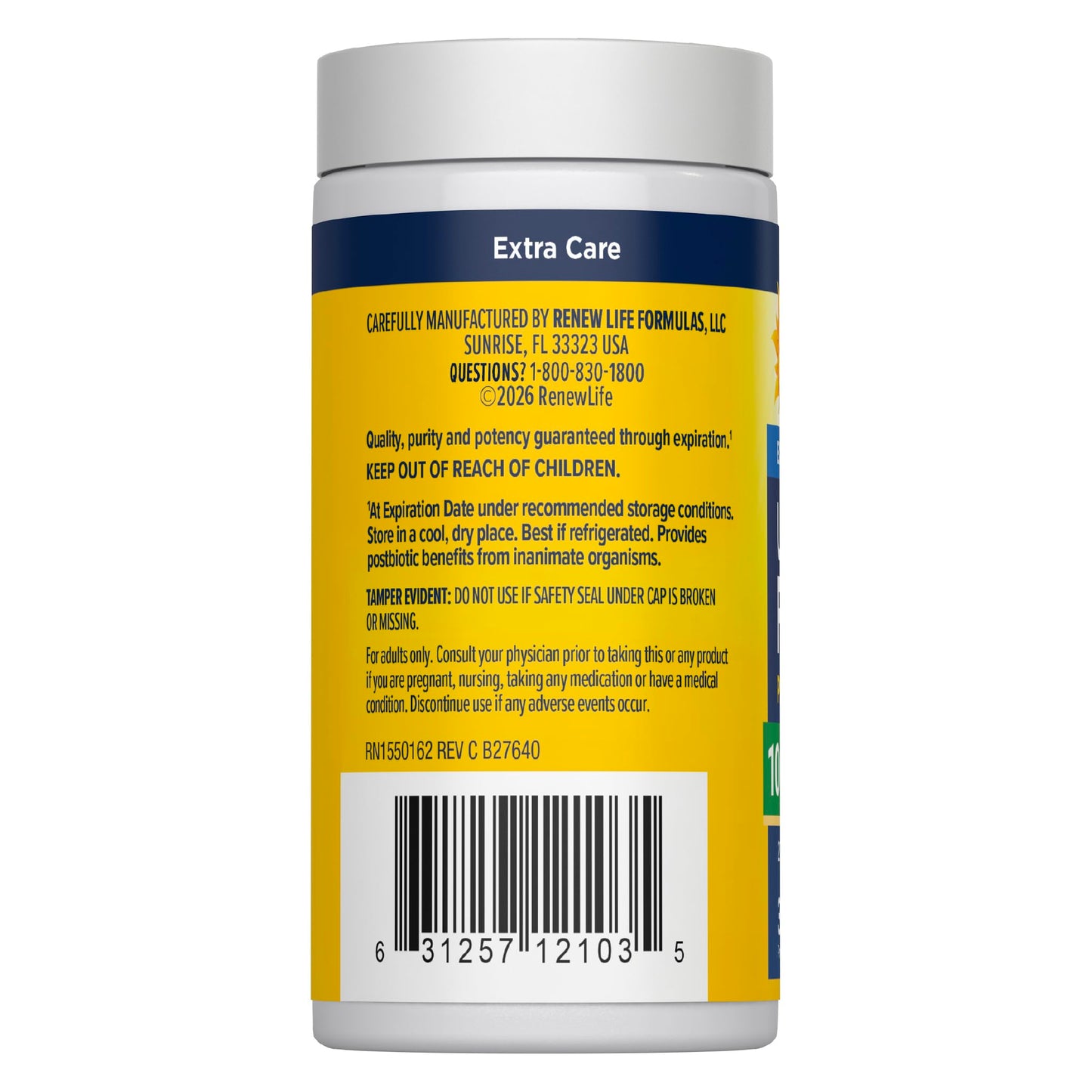 Renew Life Extra Care Digestive Probiotic 50 Billion CFU | 90 Vegetarian Capsules | Supports Digestive, Immune & Respiratory Health | Dairy, Soy and Gluten Free Supplement