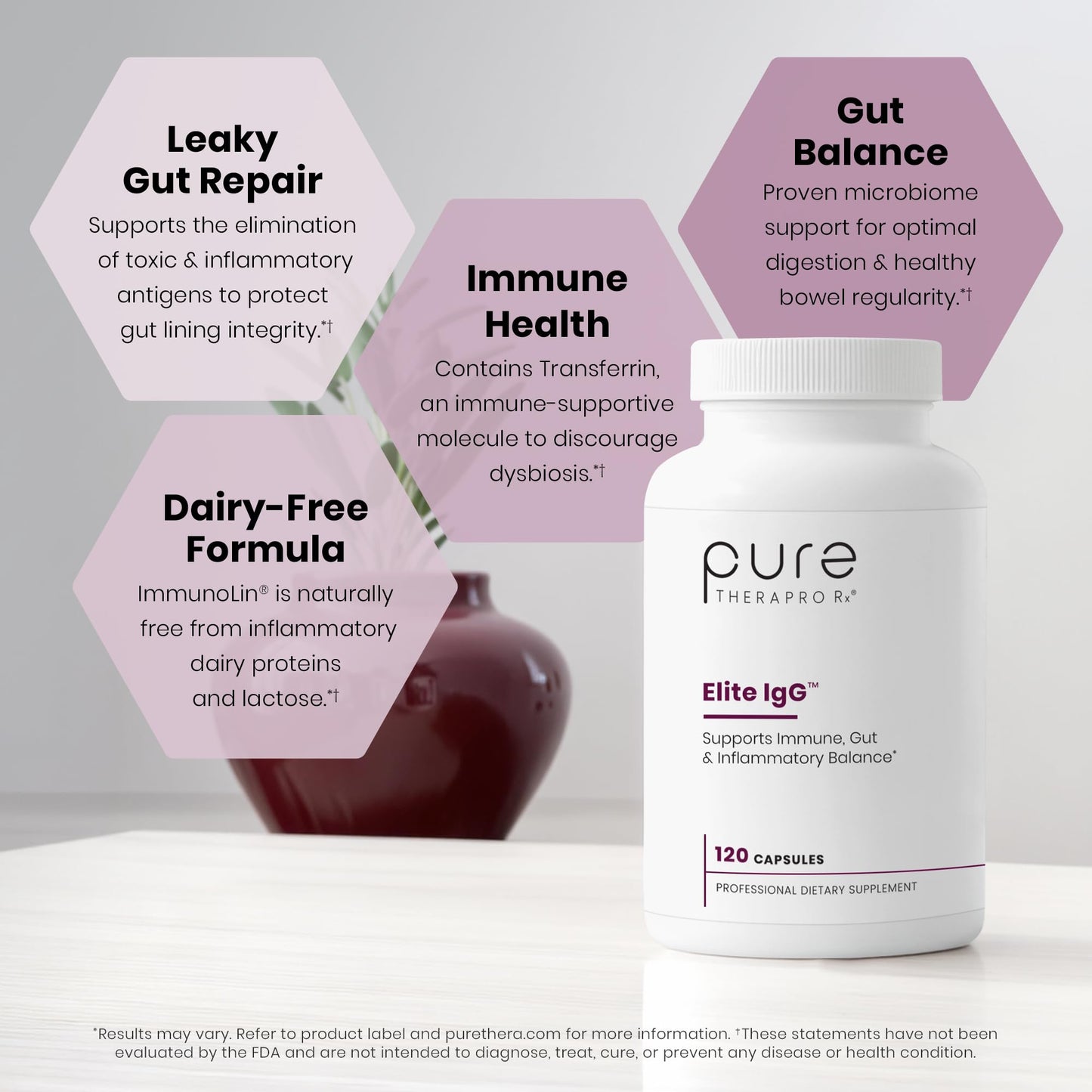Pure Therapro Rx Elite IgG Immunoglobulin Supplement, 120 Caps - Gut Health & Immune Support, 1100 mg IgG, IGA & IgM, Sunflower Lecithin | Dairy & Gluten Free Colostrum Supplement Alternative