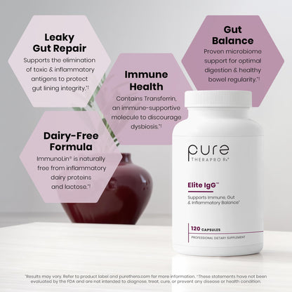 Pure Therapro Rx Elite IgG Immunoglobulin Supplement, 120 Caps - Gut Health & Immune Support, 1100 mg IgG, IGA & IgM, Sunflower Lecithin | Dairy & Gluten Free Colostrum Supplement Alternative