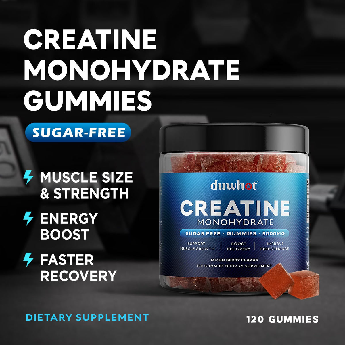 duwhot Creatine Monohydrate Gummies for Men, Creatine Monohydrate 5g