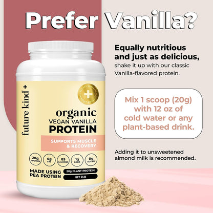 Future Kind Vegan Protein Powder, Chocolate, Pea Plant Protein for Lean Muscle with Iron & Fiber, Whey-Free, Sugar-Free, Soy-Free, Non-Dairy (34 Servings)