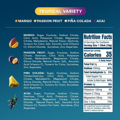 DripDrop Hydration Juicy Tropical Variety Bundle Electrolyte Packets, 32 Ct | Grape, Fruit Punch, Strawberry Lemonade, Cherry, Mango, Açaí, Passion Fruit & Piña Colada; Single Serve Powder Drink Mix