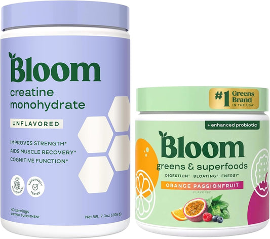 Bloom Orange Passionfruit Greens and Unflavored Creatine Bundle