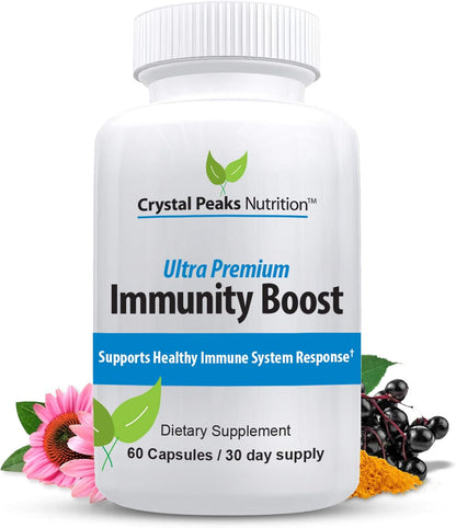 Immune Support Capsules with Elderberry, Vitamin C, Echinacea, Garlic, Zinc, Turmeric, and More for Adult Men and Women - Easy-to-Swallow Immune Support Vitamins - 60 Vegan Capsules (30 Day Supply)