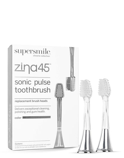 Supersmile Zina45 Replacement Brush Heads, Silver, 2-Pack