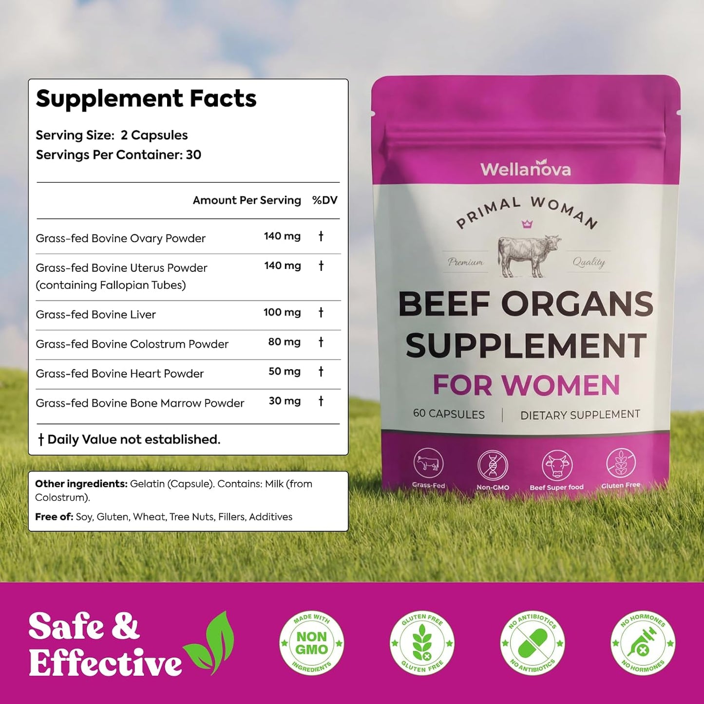 Primal Beef Organ Supplement for Women, Grass-Fed Ancestral Superfood | Supplement With Uterus & Liver, For Hormone Balance & Queen Energy, 60 Capsules