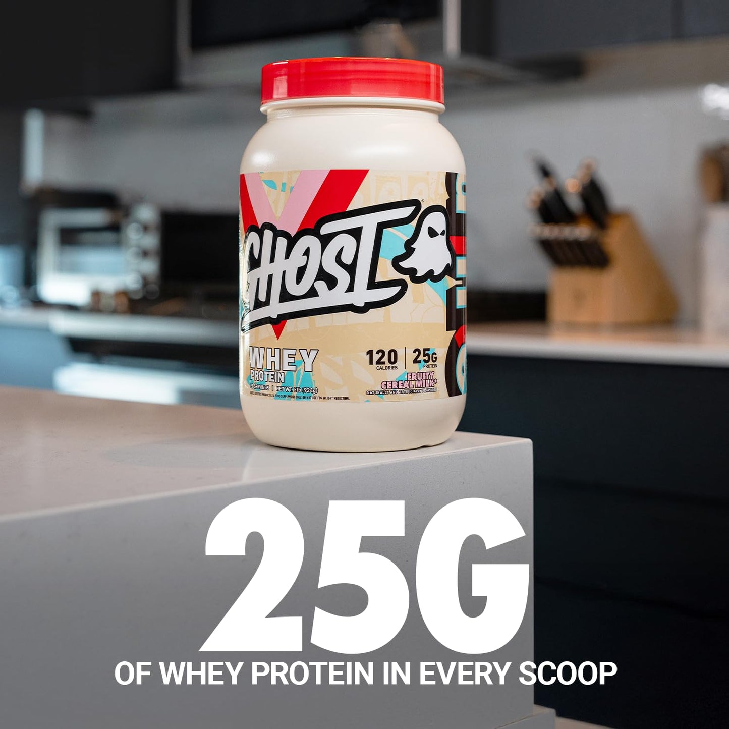 GHOST Whey Protein Powder, Cinnabon - 2LB, 25G of Protein - Cinnamon Roll Flavored Isolate, Concentrate & Hydrolyzed Whey Protein Blend - Post Workout Shakes - Soy & Gluten Free
