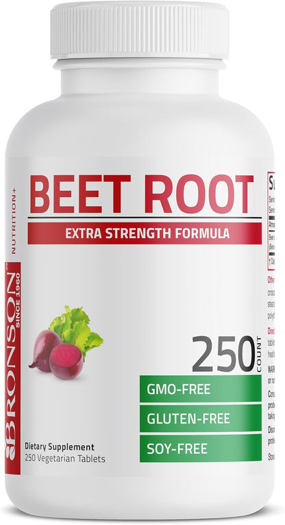 Bronson Beet Root Extra Strength, Non-GMO, 250 Vegetarian Tablets | Gluten-Free, Soy-Free, GMO-Free, Easy To Swallow