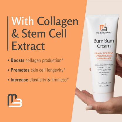 Bum Bum Cream with Lemon Vanilla Scent, 2-in-1 Skin Care Cellulite Treatment & Massage Lotion, Non-Greasy Skin Tightening for Firm Butt, Belly, and Thighs with Cupuaçu, Collagen, and Caffeine, 8 Fl Oz