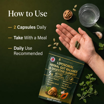 Parasite Cleanse for Humans - Liposomal Herbal Gut Detox Support, Combination with Black Walnut, Wormwood, Clove, Pumpkin Seed, Garlic, Oregano, Pau D’Arco & Papaya - Intestinal Support - 120 Capsules