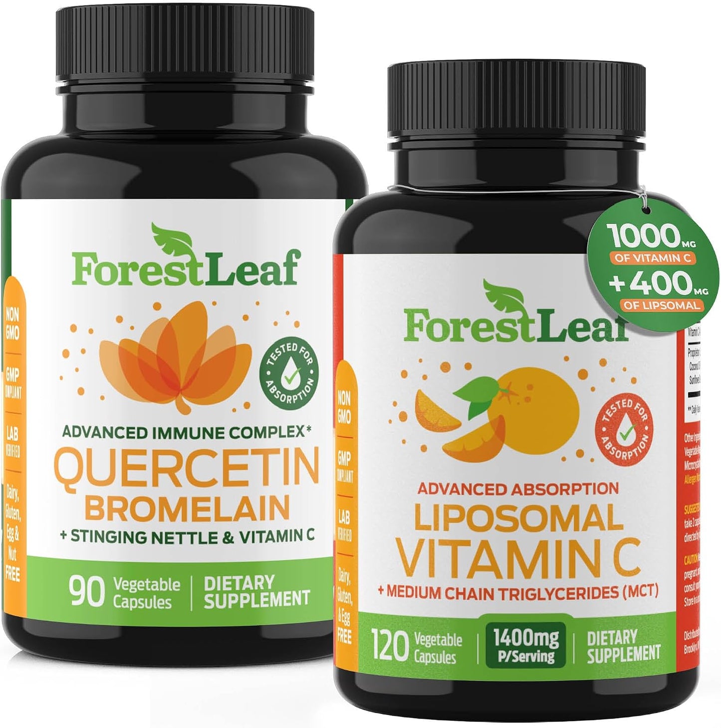 ForestLeaf Immune Support Supplement with Vitamin C + Quercetin for Immunity - Immune Boosters for Adults with Liposomal VIT C, Quercetin & Stinging Nettle - 2 in 1 Immune System Defense Booster