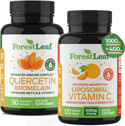 ForestLeaf Immune Support Supplement with Vitamin C + Quercetin for Immunity - Immune Boosters for Adults with Liposomal VIT C, Quercetin & Stinging Nettle - 2 in 1 Immune System Defense Booster