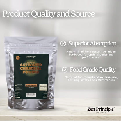Zen Principle Hardwood Activated Charcoal Powder 100 Percent from USA Trees. All Natural. Whitens Teeth, Rejuvenates Skin and Hair, Supports Better Digestion, 40 Oz