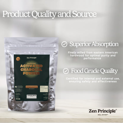 Zen Principle Hardwood Activated Charcoal Powder 100 Percent from USA Trees. All Natural. Whitens Teeth, Rejuvenates Skin and Hair, Supports Better Digestion, 40 Oz