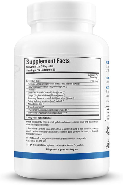 BIOTICS RESEARCH KappArest™ Turmeric Capsules Supplement - Curcuma Curcumin, Boswellia, Propolis, Ginger, 1150mg/Svg, Supporting Ease, Comfort & Non-Swelling, Antioxidant High Absorption 180 Capsules