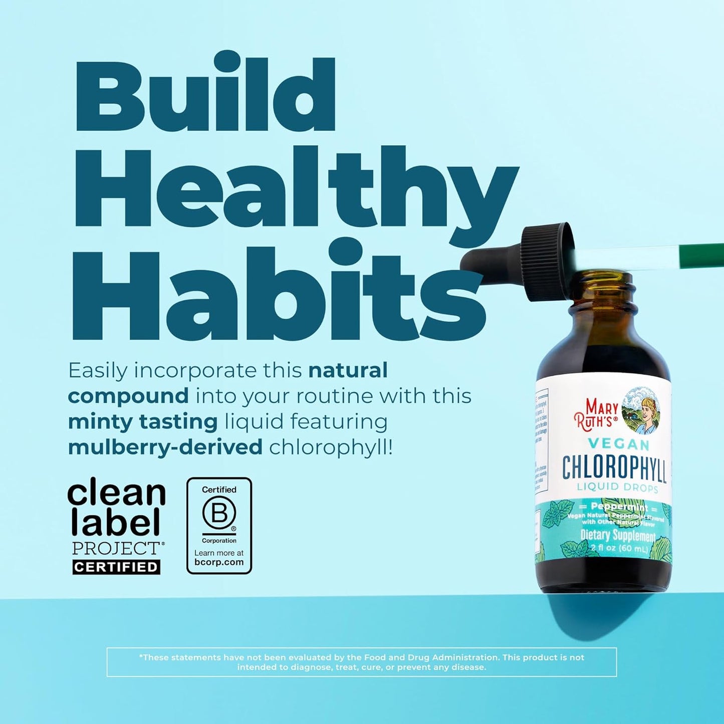 MARYRUTH'S Chlorophyll Liquid Drops | Clean Label Project Certified® | Vegan | Non-Diluted Liquid Chlorophyll| Mulberry Derived Supplement for Ages 14+ | Non-GMO | Delicious Minty Flavor | 2 Fl Oz