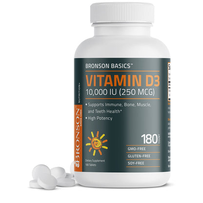 Bronson Vitamin D3 10,000iu (250mcg) Healthy Muscle Function and Immune Support, Non-GMO, 360 Tablets