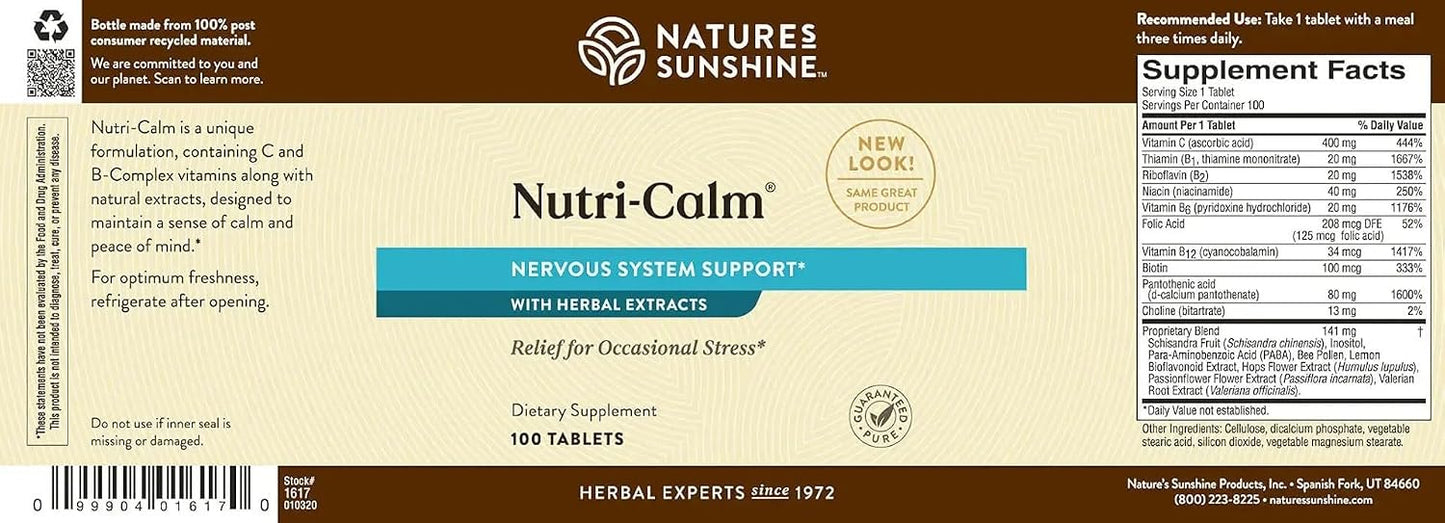 Nature's Sunshine Nutri-Calm- Herbal Stress Relief Supplement for Natural Relief, Mood Support and Boost, Nervous System Support - 100 Count