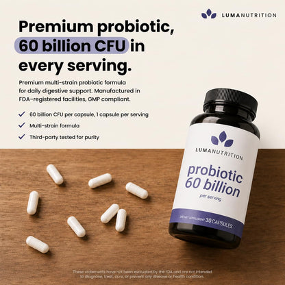 Luma Nutrition Probiotics Digestive Health for Men and Women - 30 Capsules