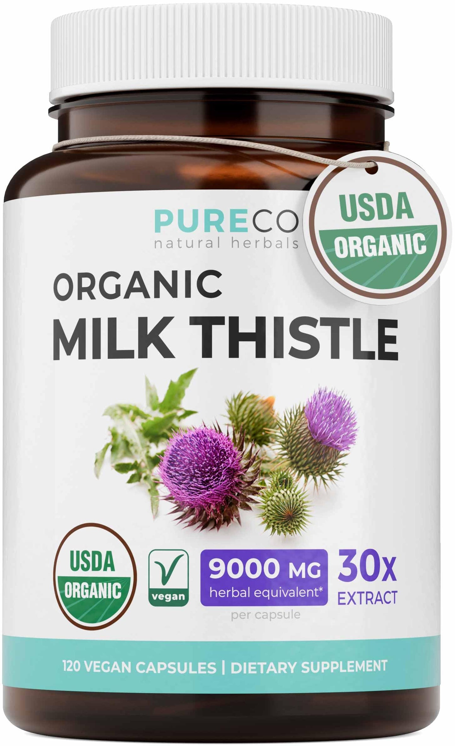 USDA Organic Milk Thistle Capsules - 80% Silymarin Supplement for Liver Support- Super Concentrated 300mg of 30:1 Milk Thistle Extract Equivalent to 9,000mg - Milk Thistle Liver Detox 60 Day Supply