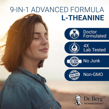 Dr. Berg 600 mg L-Theanine Adrenal Support - 90 Capsules with Ashwagandha & L-Tyrosine, Zinc & Manganese - Advanced 9-in-1 Adaptogen & Mineral Formula - No Fillers*