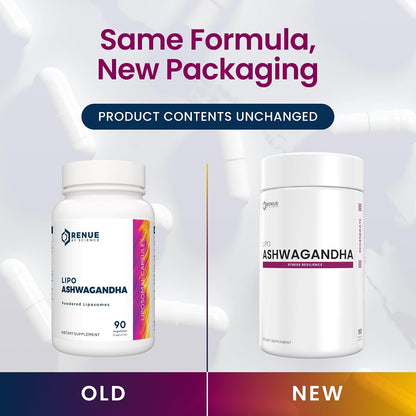 Renue By Science Ashwagandha | High Strength Liposomal Ashwagandha Supplements | 90 Ashwaganda Capsules - 200mg Ashwagandha per Serving | Non-GMO | Made in the USA Third-Party Tested