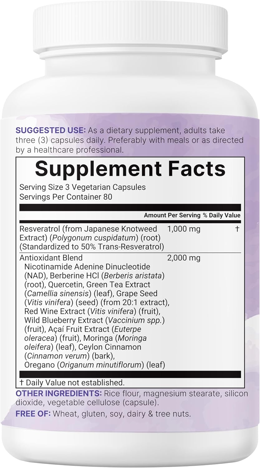 Micro Ingredients Resveratrol NAD Complex 3,000mg for Women & Men, 240 Veggie Capsules | NMN Supplement Alternative | 11-in-1 Blend with NAD+, Quercetin, Moringa, Berberine, Grape Seed, & Oregano