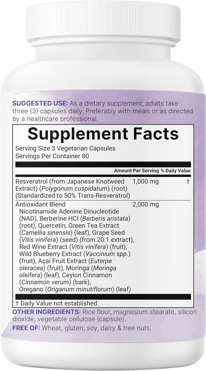 Micro Ingredients Resveratrol NAD Complex 3,000mg for Women & Men, 240 Veggie Capsules | NMN Supplement Alternative | 11-in-1 Blend with NAD+, Quercetin, Moringa, Berberine, Grape Seed, & Oregano