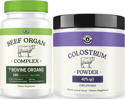Left Coast Performance 25% IgG Colostrum Powder & Beef Organ Supplement - Bovine Wellness Bundle for Men and Women's Gut Health Energy Hormone Balance and Immune Support