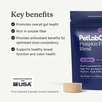 PetLab Co. Pumpkin Powder for Dogs, Supplement Powder | Fiber-rich prebiotic powder sprinkled onto food to support firm stools and a balanced gut