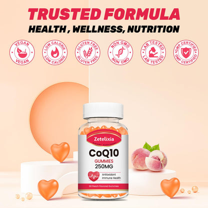 2 Pack CoQ10 Gummies, 5X Better Absorption Coenzyme Q10 for Cellular Energy and Antioxidant Support, 120 Peach Gummies
