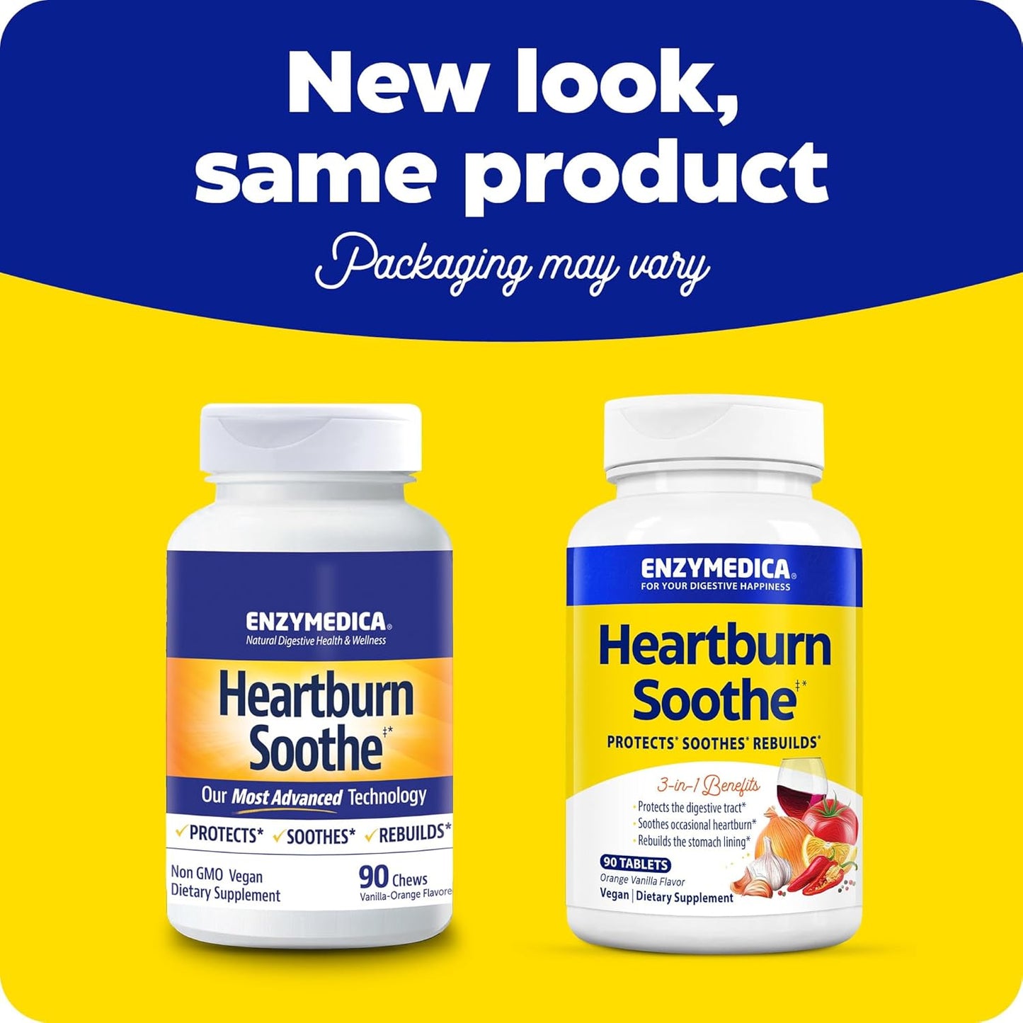 Enzymedica Heartburn Soothe Chewable Supplement - Natural Reflux & Stomach Lining Support, Balances pH Levels with Alginate, Fast-Acting Acid Support for Digestive Health, Vanilla Orange - 90 Tablets
