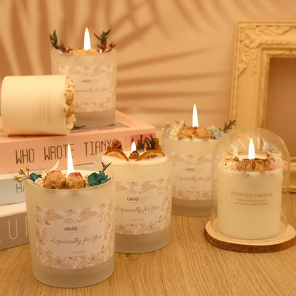 Natural Soy Scented Pillar Candles with Glass, Classic 10 oz Luxury Non Toxic White Bathroom Candle