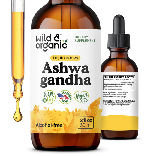Wild & Organic Ashwagandha Drops - Mood Support & Positive Energy - 500 mg Ashwagandha for Women & Men - Add to Tea Liquid Extract for Relaxation - Non-GMO, Sugar & Alcohol-Free Tincture - 4 fl oz