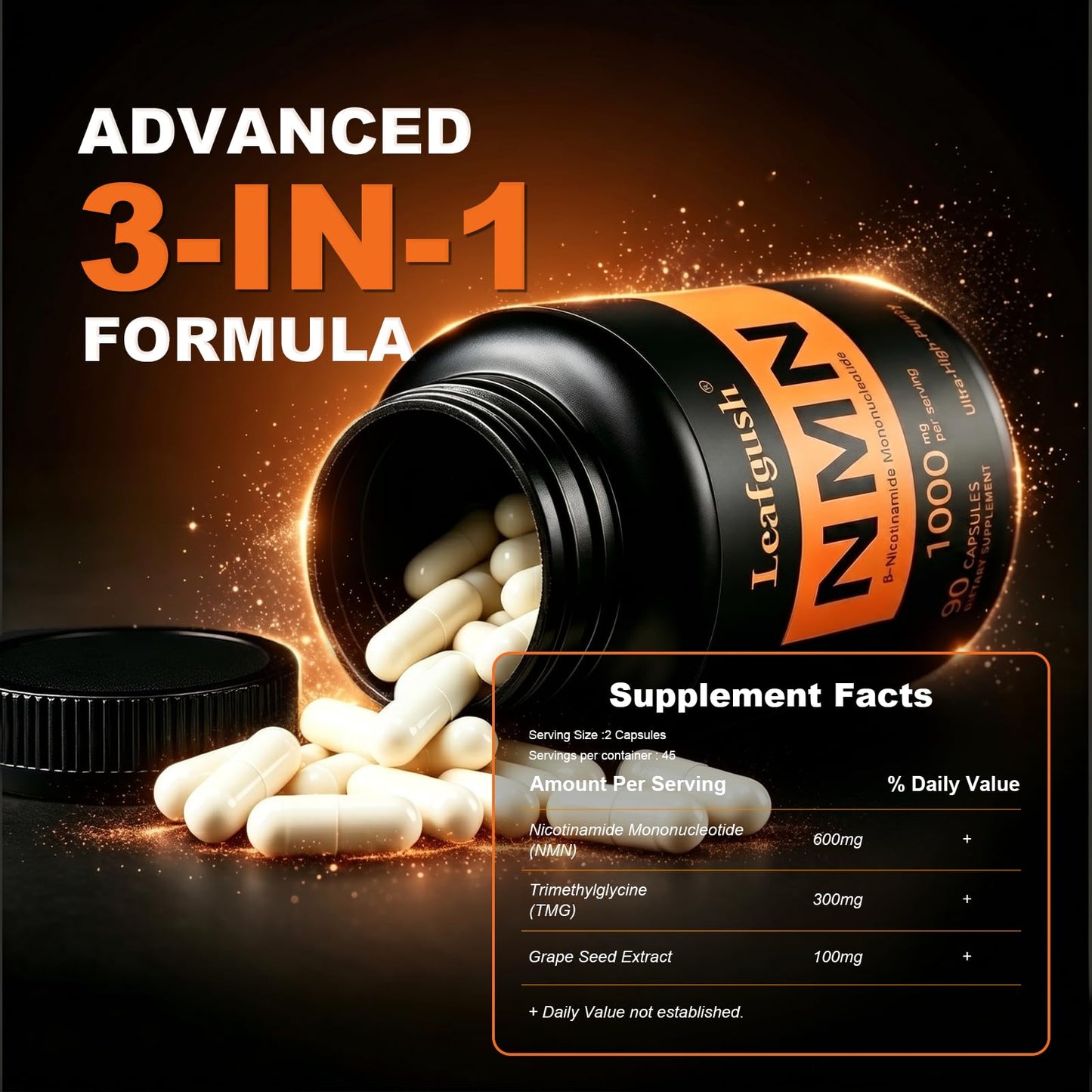 NMN Supplement 1000mg, NAD+ Precursor with TMG 300mg & Grape Seed Extract 100mg | Nicotinamide Mononucleotide for Cellular Energy, Daily Vitality & Healthy Aging Support