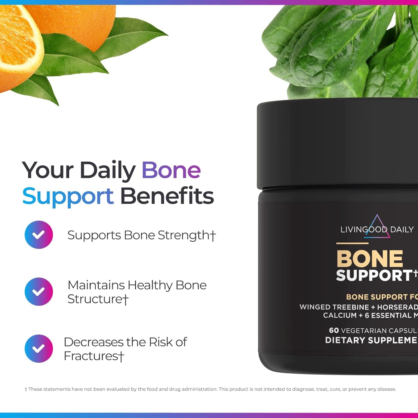 Livingood Daily Calcium Supplement for Women and Men, Bone Support with Vitamin C, Vitamin D3 K2, Magnesium, Zinc, Calcium, Vegetarian Capsules, Non GMO, Gluten Free, 60 Count