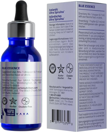 Orlo Blue Essence - Liquid Blue Spirulina with Phycocyanin Extract & Bioactive Methylcobalamin B12 Vitamin - Methylene Alternative - Natural Vegan Superfood - Clean, Bioavailable Formula – 50 ml