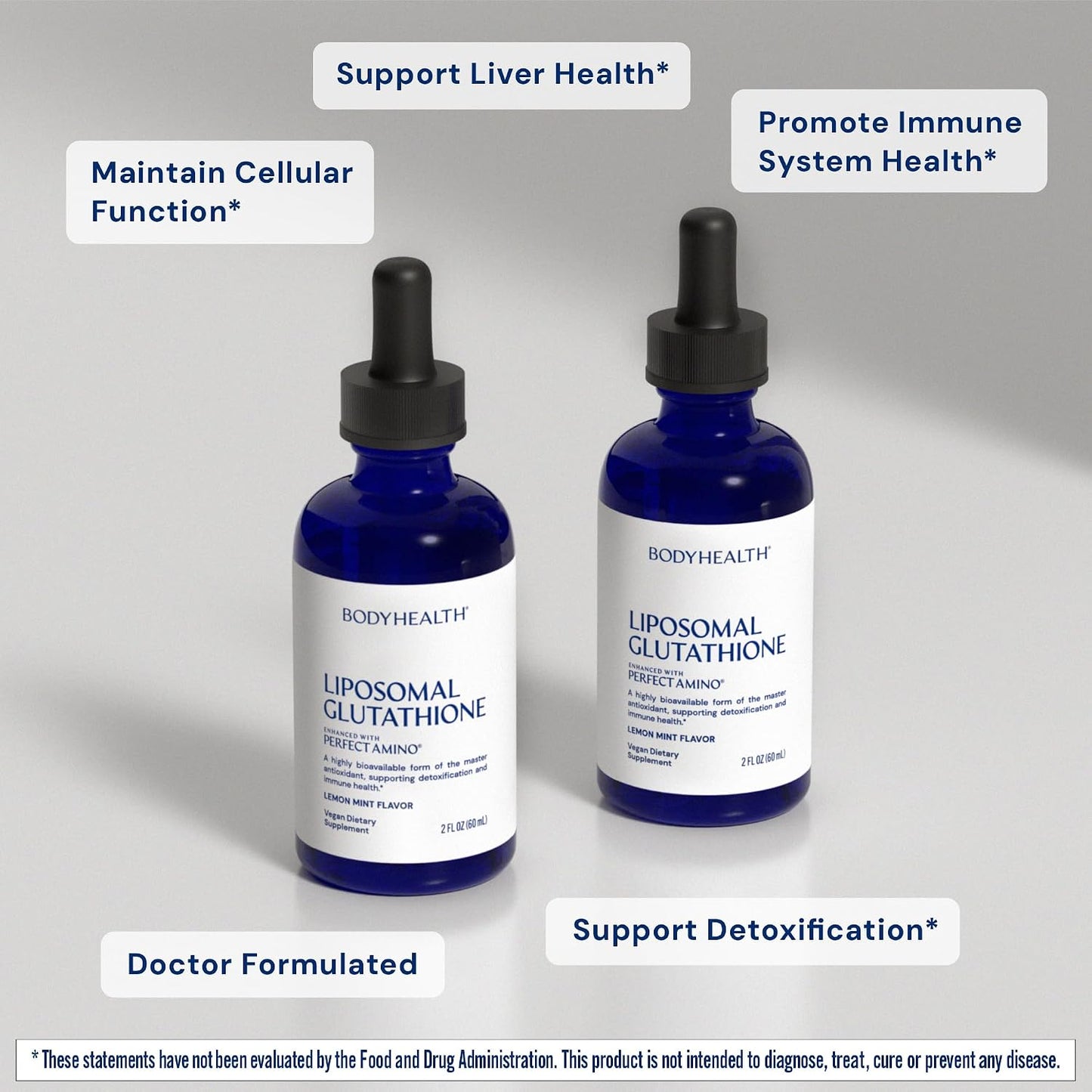 BodyHealth Liposomal L-Glutathione 100 mg – Lemon Mint Flavor | Supports Detox, Liver & Immune Health | Vegan, Non-GMO, Gluten-Free - 2 FL OZ (60 mL)