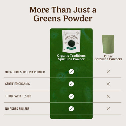 Organic Traditions Spirulina Powder Organic, Plant-Based Green Superfood for Smoothies, Rich Algae Powder for Energy Support, Easy Mixing Spirulina for Daily Wellness Routines, 150g / 5.3oz Bag