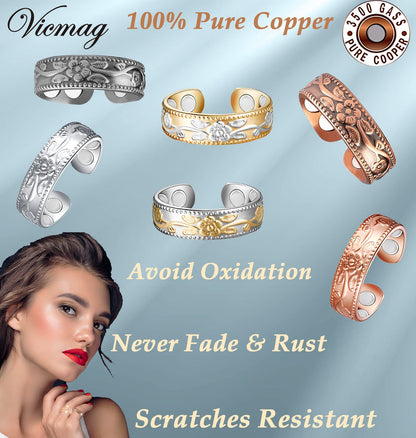 Vicmag Copper Magnetic Ring for Women Men 100% Solid Pure Copper Adjustable with Jewelry Gift Box