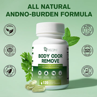 Chlorophyll Body Deodorizing Supplement, Chlorophyll Capsules with Parsley & Peppermint, Probiotic, Green Tea, Jerusalem Artichoke, Prebiotic, Supports Fresh Breath & Whole-Body Freshness, 120 Caps