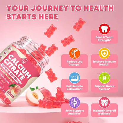 (2 Pack) Calcium Citrate Gummies 1200 mg with Vitamin D3, K2 for Bone, Muscle & Immune Support, High Absorption Chewable Calcium Supplements for Women & Men, Sugar Free, Vegan, Peach Flavor, 60 Chews