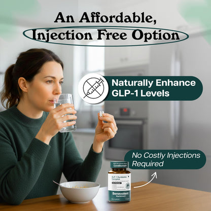 Benevolent Glp-1 Support | 5-in-1 Synbiotic with Akkermansia, MetSyn®, Chromax® & Liposomal Berberine | Natural GLP 1 Probiotics Supplement for Weight Management & Metabolic Balance, 60 Ct