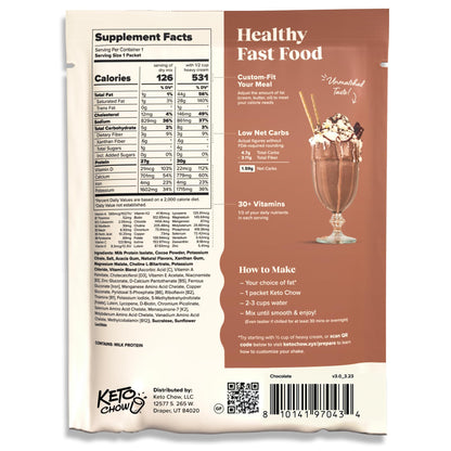 Keto Chow Chocolate Peanut Butter Meal Replacement Shake Powder, 1 Meal