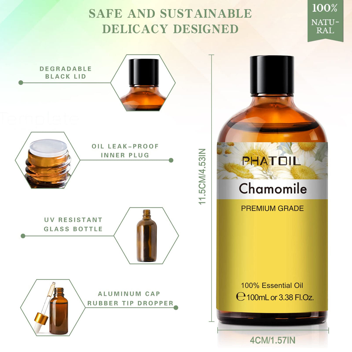 PHATOIL 100ML Chamomile Essential Oil - 3.38FL.OZ Essential Oils for Diffusers for Home