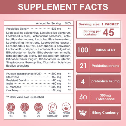 Probiotics-for-Women Prebiotics-and-Probiotics-Powder, 100-Billion-CFUs 45-Day-Supply